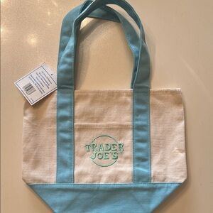 Trader Joe's Aqua and Cream mini Canvas Tote Bag